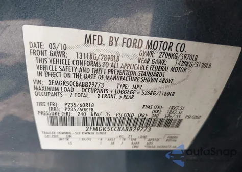 2010 Ford Flex Sel z USA, uszkodzony, nr VIN 2FMGK5CC8ABB29773